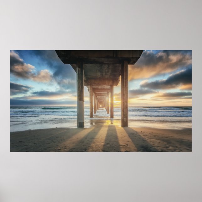 Póster La Jolla, Scripps'S Pier At Sunset | San Diego (Frente)