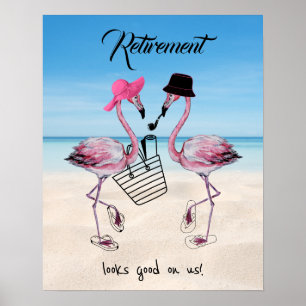 Póster ¡La jubilación nos parece bien! Flamingo en la pla