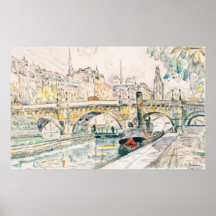 Póster La lancha motora en el Pont Neuf, París