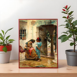 Póster La lección de costura de Frederick Bridgman