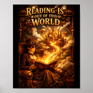 Póster La lectura es de libros divertidos de espacio extr