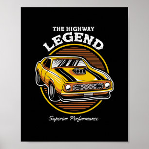 Póster La leyenda de la carretera Muscle Car Diseño Retro