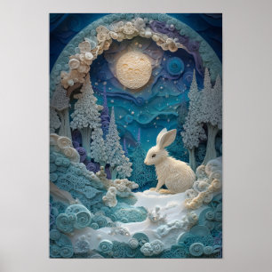 Póster La liebre de la raqueta de nieve Noche de nieve