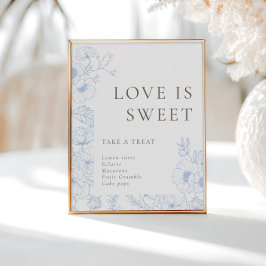 Póster La línea floral azul francesa El amor es dulce