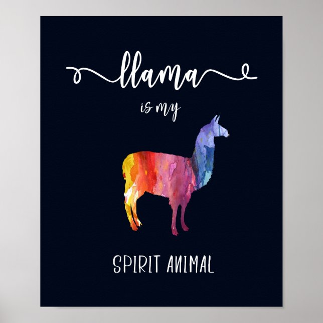 Póster La Llama es mi animal espiritual. Acuarela diverti (Frente)