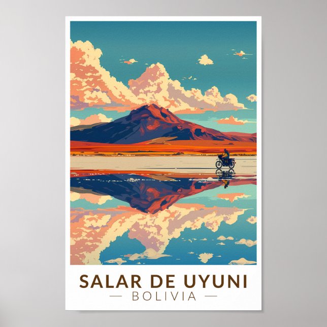 Póster La Llanura de Sal de Uyuni Bolivia Motorcycle Trav (Frente)