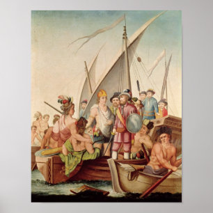 Póster La llegada de Hernando Cortes a México