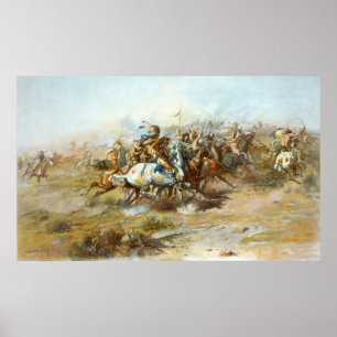 Póster La lucha de Custer de Charles Marion Russell