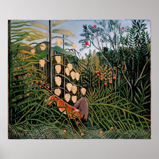 Póster La lucha de Rousseau entre el tigre y el toro (190 (Frente)