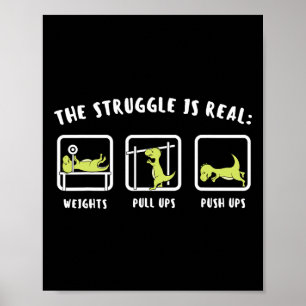Póster La Lucha Es Real Dinosaurio Fitness T-rex Gym Lo