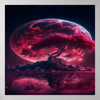 Póster La luna de sangre está creciendo. Fantasía de luna