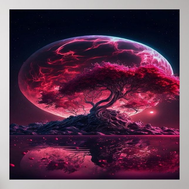 Póster La luna de sangre está creciendo. Fantasía de luna (Frente)