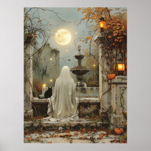 Póster La luna iluminada en el jardín olvidado