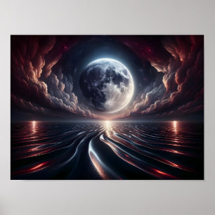 Póster La luna reflexionando sobre el océano