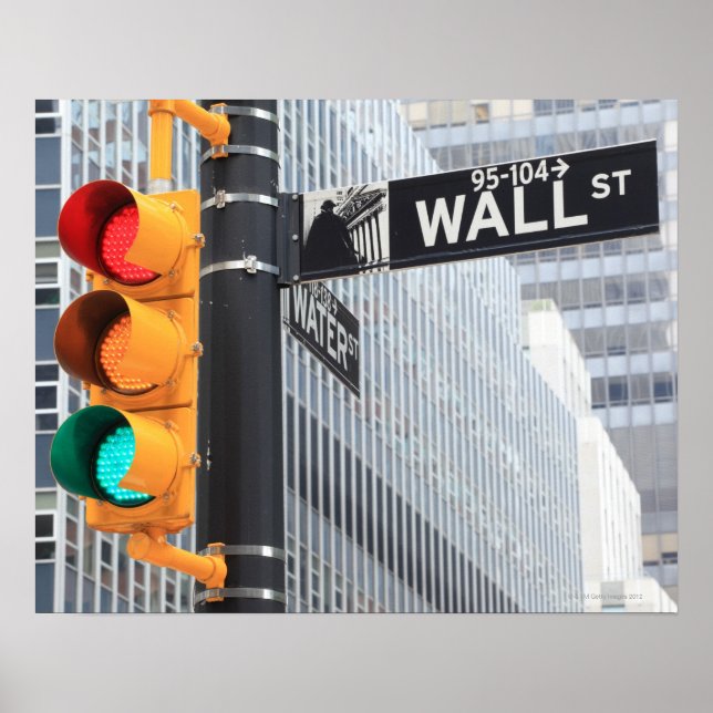 Póster La luz del tráfico y el Rótulo de Wall Street (Frente)
