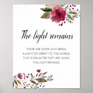 Póster La Luz Sigue Floral Burgundy Memorial