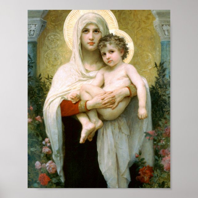 Póster La Madonna De Los Rosas William Adolphe Bouguereau (Frente)