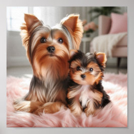 Póster La madre de Yorkshire Terrier y su cachorro