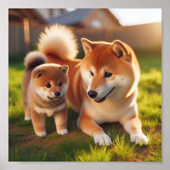 Póster La madre Shiba Inu y su cachorro (Frente)