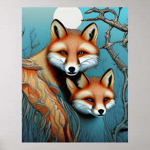 Póster La madre y el bebé Fox roja