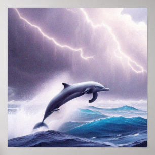 Póster La magia de los delfines en un mar tormentoso: una