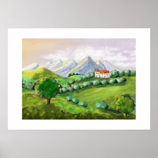 Póster La maison sur les collines, nature verte