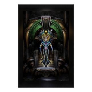 Póster La Majestad de Trilia Fractal Fantasy Retrato BLK