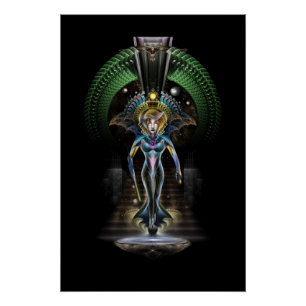 Póster La Majestad de Trilia Fractal Fantasy Retrato BLK