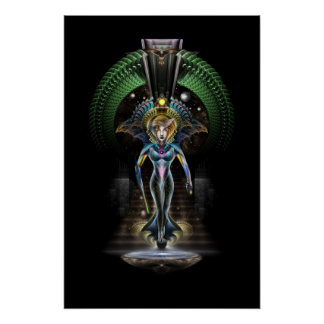 Póster La Majestad de Trilia Fractal Fantasy Retrato BLK