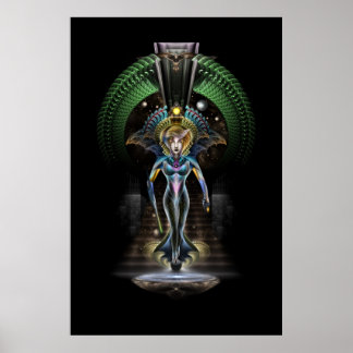 Póster La Majestad de Trilia Fractal Fantasy Retrato BLK
