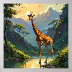 Póster La majestuosa jirafa en la pintura de la naturalez