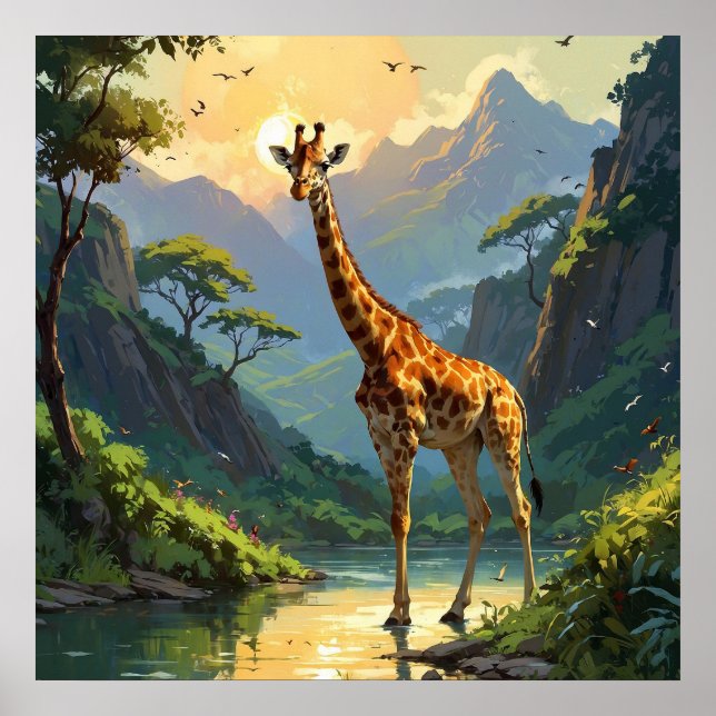 Póster La majestuosa jirafa en la pintura de la naturalez (Frente)