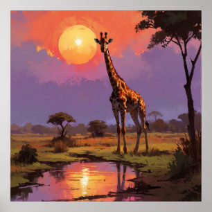 Póster La majestuosa jirafa salvaje durante la pintura al