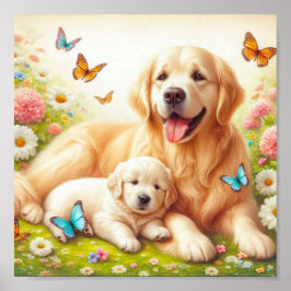 Póster La mamá de Golden Retriever y su cachorro
