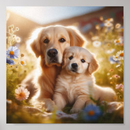 Póster La mamá de Golden Retriever y su cachorro