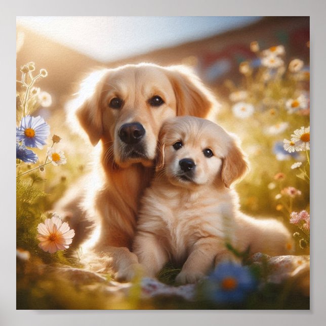 Póster La mamá de Golden Retriever y su cachorro (Frente)