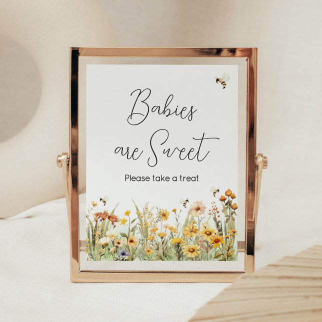 Póster La mami de las flores silvestres para bebes los be (Mommy to Bee Wildflower Baby Shower Babies are Sweet Sign)