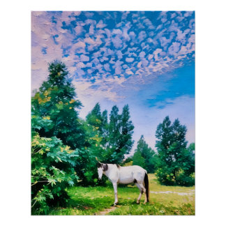 Póster La mancha blanca en el prado verde sereno