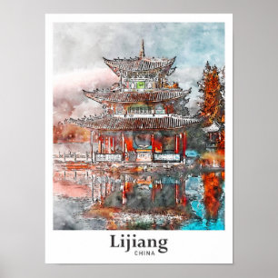 Póster La mano de agua de la navegación de Lijiang China