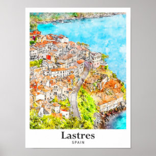 Póster La mano de la acuarela de los viajes de Lastres Es