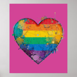Póster La mano del corazón del caos LGBTQ dibujada en art
