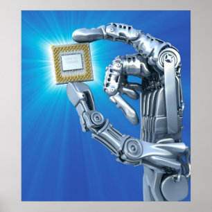 Póster La mano del robot con la CPU