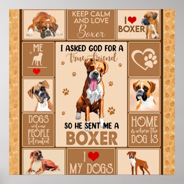 Póster La manta de perro de la Boxer personalizada, (Frente)