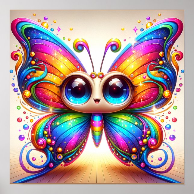 Póster La mariposa arcoiris Adorable trae felicidad (Frente)