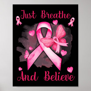Póster La Mariposa De Cinta Respira Y Cree Que El Cáncer