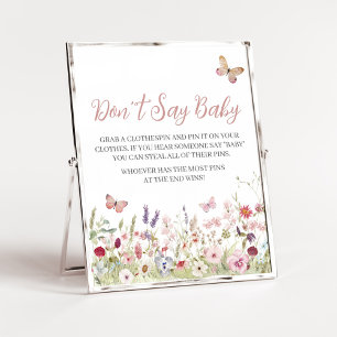 Póster La mariposa flor silvestre Baby Shower no dice beb