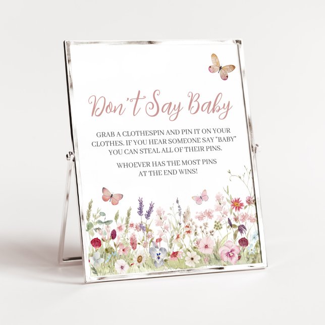 Póster La mariposa flor silvestre Baby Shower no dice beb (Boho Butterflies Baby Shower Don't Say Baby Sign)