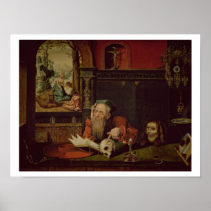 Póster La meditación de St Jerome (aceite en el panel)