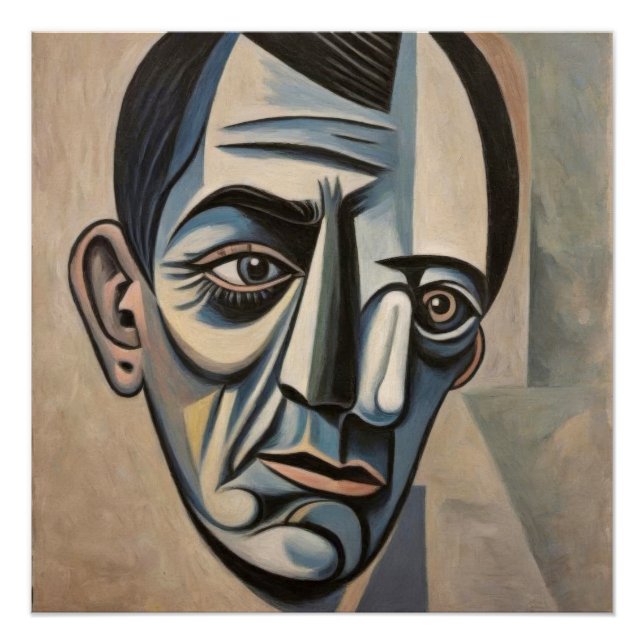 Póster La mélancolie cubiste d'un visage fragmenté.  (Anverso)