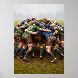 PÓSTER LA MÊLÉE AU RUGBY